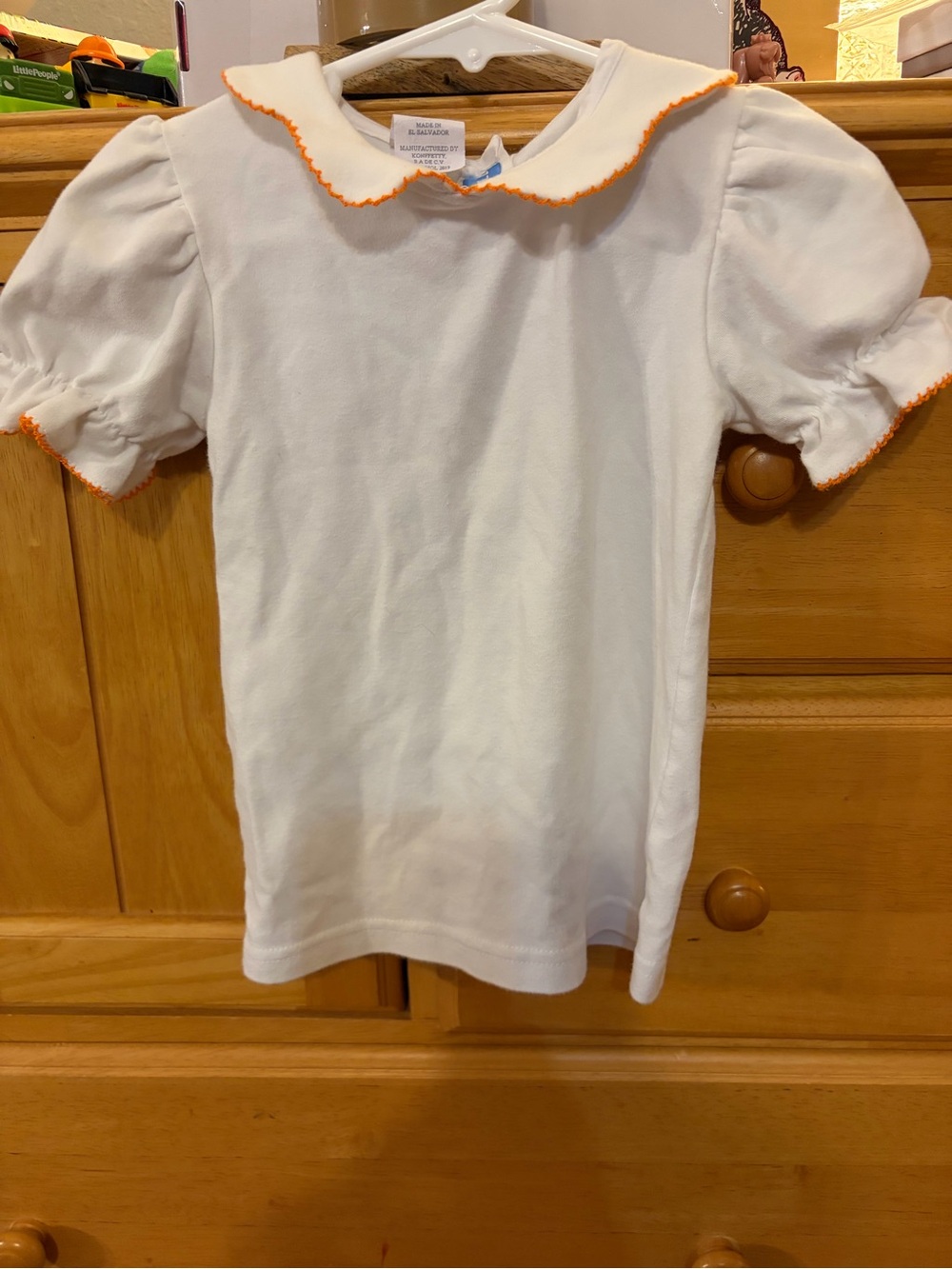 Monday's Child Girls Ruffled Collar Cotton Knit Shirt w/Orange Trim Size 24Month